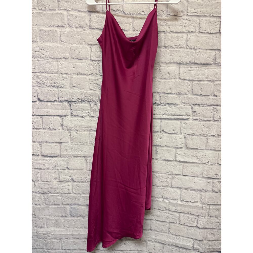 Lulus Dark Pink Cowl Neck Slip Dress Asymmetrical Hem Adjustable Strap SZ XS